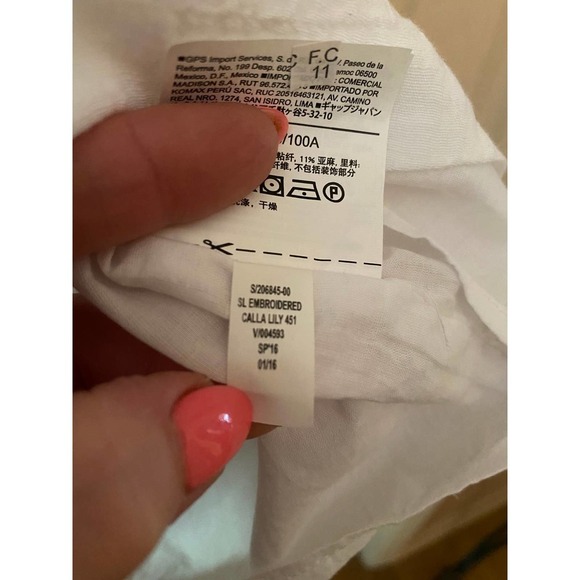 White Old Navy Short Sleeve Cocoon Dress Navy Embroidery Calla Lily Large Tall - Picture 15 of 15